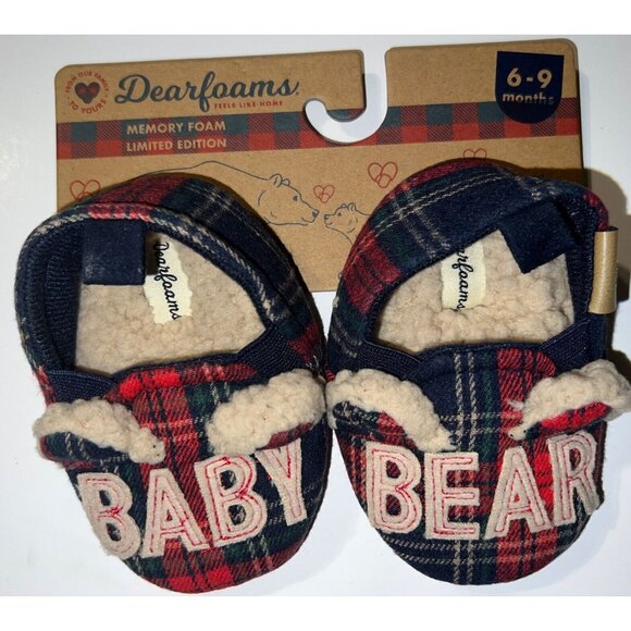 Slippers DEARFOAMS BABY BEAR Plaid  US Size 6-9 Months NWT - Picture 1 of 7